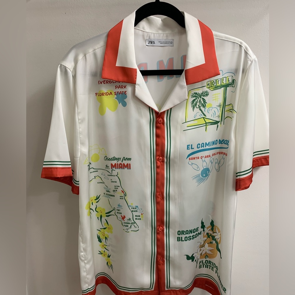 Rare Silk Bowling Style Florida Short-Sleeve Button-Up | Zara | M | Never Worn